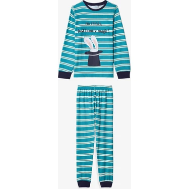 Kırık Beyaz Erkek Çocuk Magic Çizgili Pijama