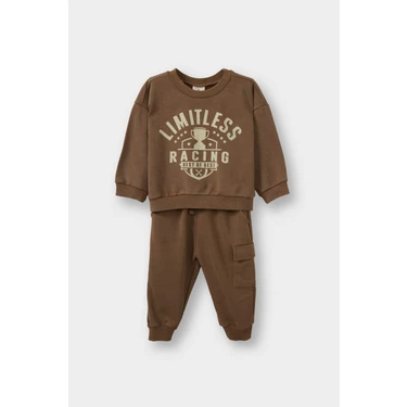 DeFacto 2'li Takım Baskılı Sweatshirt Eşofman Altı Erkek Bebek