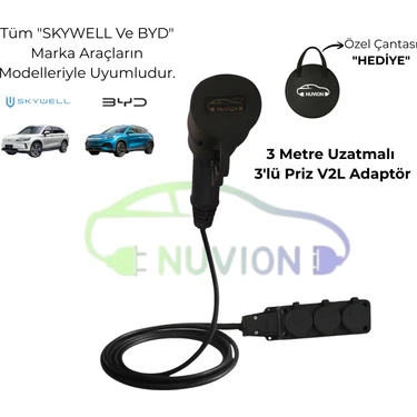 Nuvion V2L Kauçuk 3lü Şarj Adaptörü- BYD / SKYWELL İle