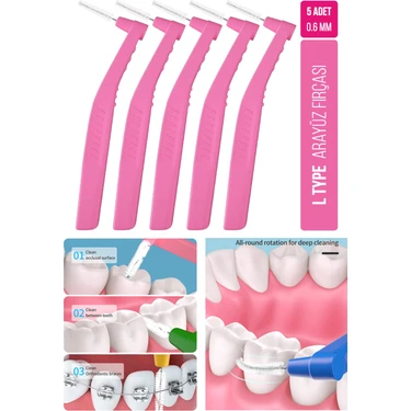 Oral White Arayüz Fırçası 0.6 mm Pembe Renkli 5 Adet Dişler Arası Temizlik