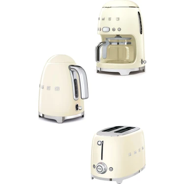 smeg 50's Style Krem Renkli Kettle, Ekmek Kızartma Makinesi ve Filtre Kahve Makinesi