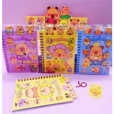 ÖZ OFİS Capybara Sticker Defter 150+ Anahtarlık Hediyeli 1 Adet Renkli ve