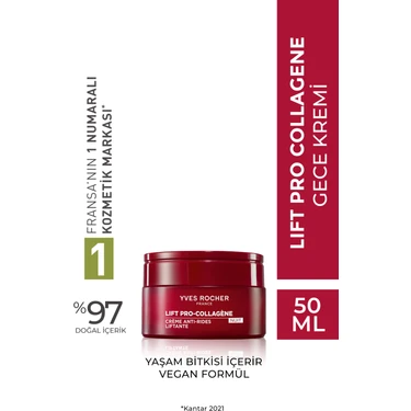 Yves Rocher Gece Kremi-Sıkılaştırıcı,Dolgunlaştırıcı Bitkisel Kolajen ve Hyaluronik Bakım/ Lift Pro