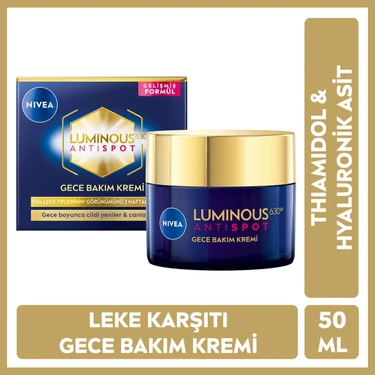 NIVEA Luminous630 Thiamidol Etkili Leke Karşıtı Gece Yüz Bakım Kremi 50ml, Hyaluronik Asit,