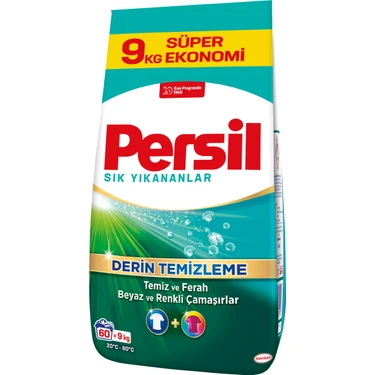 Persil 9 kg Toz Çamaşır Deterjanı - 60 Yıkama, Ferah Kokulu, Beyaz ve Renkli Çamaşırlar İçin