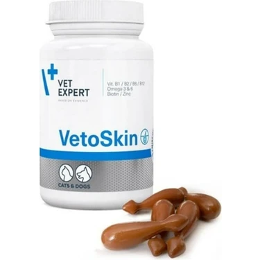 Vet Expert VetoSkin 90 Kapsül Kedi ve Köpekler İçin Omega 3 ve 6 İçeren Lezzetli