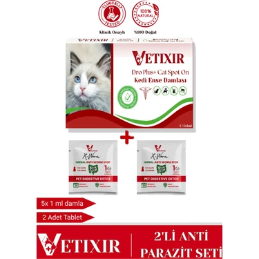 Vetixir Kedi Bitkisel İç-Dış Anti Parazit Ense Bitkisel Damla Seti - 5 Damla 2