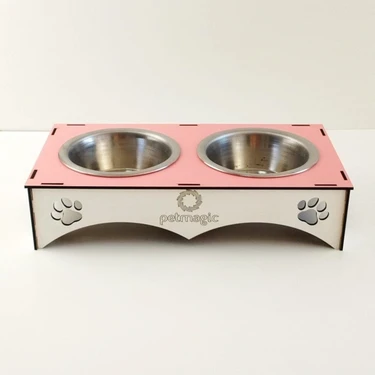 Petmagic 2'li Mama Kabı Ikili Ahşap - Çelik Kap