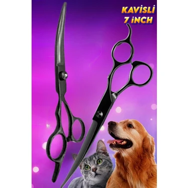 Xolo 7 Inç Siyah Kavisli Düz Evcil Hayvan Kesim Tıraş Makası Kedi ve Köpekler Için Pet Kuaför