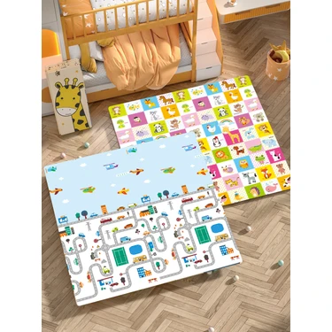 Elfobaby Funny Way Katlanabilir Extra Large Çift Yönlü Oyun Halısı ve Matı 150x180x1 cm + Taşıma