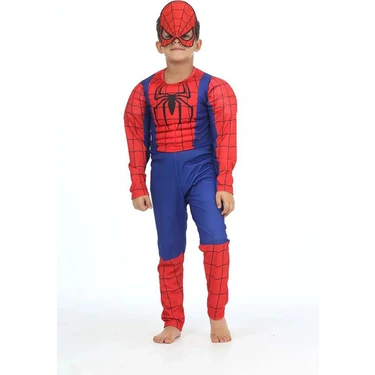 Sedirli Spiderman Kostümü Kaslı Çocuk Örümcek Adam Kaslı Kostümü Maskeli Parti