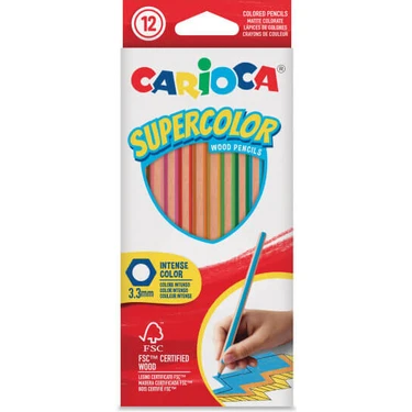 Carioca Supercolor Kuru Boya 12 Renk Renkli 3,3 mm Kalınlıkta Ahşap