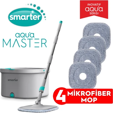 Smarter Aqua Master 4 Adet Mikrofiber Mop Temiz&kirli Suyu Ayırma Özelliği Otomatik Temizlik Seti