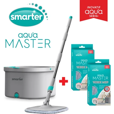 SMARTER Aqua Master Temizlik Seti + 2 Adet Yedek Mop Temiz & Kirli Suyu Ayırma Özelliği Otomatik