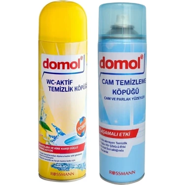 Domol Tuvalet Temizleme Köpüğü Limon 500 ml + Cam Temizleme Köpüğü Cam ve Parlak Yüzeyler 500