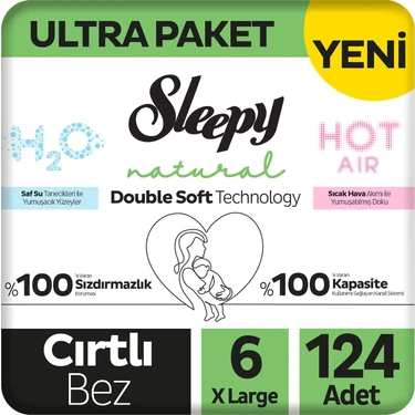 Sleepy Natural Double Soft Ultra Paket Bebek Bezi 6 Numara Xlarge 124