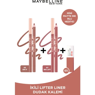 Maybelline New York Lifter Nude Tonlu Dudak Dudak Kalemi- 05 On It On It + Lifter Liner Pembe Tonlu
