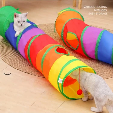Duffa Katlanabilir Kedi Tüneli Kedi Oyun Tüneli Gökkuşağı