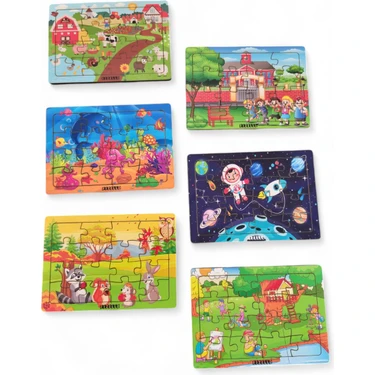 6 Adet 16 Parça Eğitici ve Öğretici Ahşap Çocuk Puzzle & Yapboz Bebek Çocuk