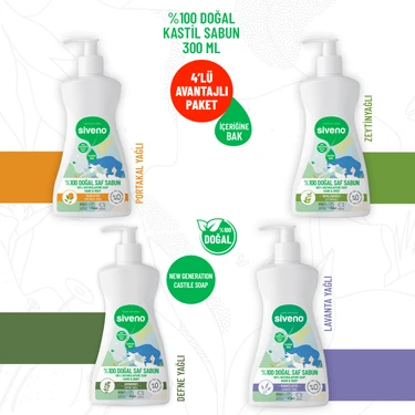 Siveno %100 Doğal Sıvı Kastil Sabun Zeytinyağlı Defne Portakal Lavanta Bitkisel Vegan 300 ml Karma