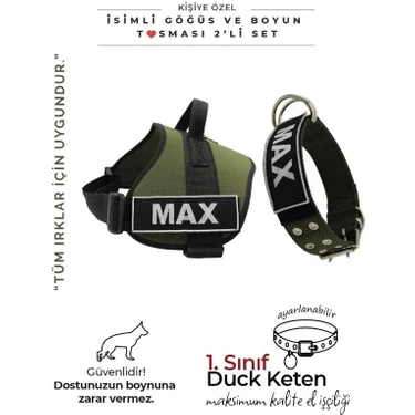 MgTasma Kişiye Özel, Isimli K9 Köpek Tasması, Göğüs ve Boyun Tasma Seti