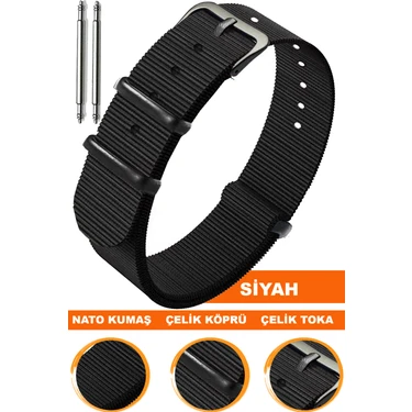 18mm-20mm-22mm-24mm saatlerle uyumlu nato kumaş tekstil saat kordonu kayışı