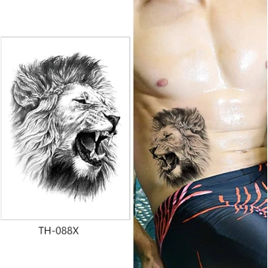 Tattoo Gerçekci Geçici Dövme Yırtıcı Aslan Sahte Etiket Kadın Erkek Kol