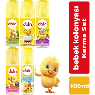 Dalin Bebek Kolonyası 5×100 ml 5'li Set – Çiçek Bahçesi, Deniz-Orman Esintisi, Bıcı Bıcı, Bahar