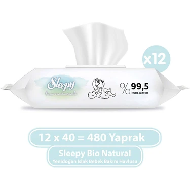 Sleepy Bio Natural Yenidoğan Islak Bebek Bakım Havlusu 12X40 (480