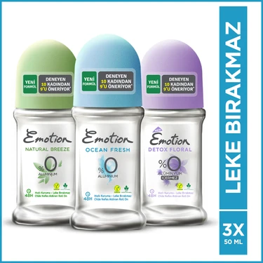Emotion Kadın Vegan Roll On Tanışma Seti 3x50 Ml (Natura Breeze- Ocean Fresh- Detox Floral