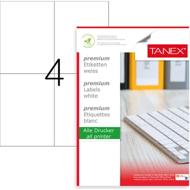 Tanex A4 Tw-2204 Lazer Etiket, Standart Ölçü 105×148.5