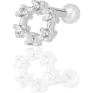 Söğütlü Silver Gümüş Rodyumlu Zirkon Taşlı Simit Modeli Tragus Helix Piercing
