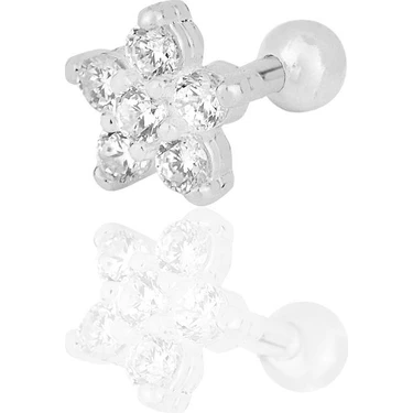 Söğütlü Silver Gümüş Rodyumlu Zirkon Taşlı Papatya Modeli Tragus Helix Piercing
