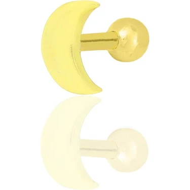 Söğütlü Silver Gümüş Altın Yaldızlı Hilal Modeli Tragus Helix Piercing Küpe