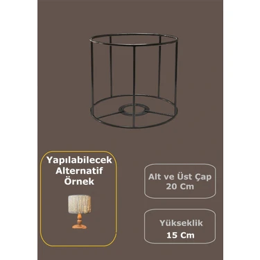 Conana Silindir Abajur, Aplik Teli , Iskeleti (Kısa Boy) Siyah Statik Boyalı E27 (20X15