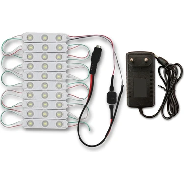 Amber LED Mercekli Modül LED 10 Adet Beyaz Tak Çalıştır Hazır Set Ürün Adaptör ve Aç-Kapa Anahtar