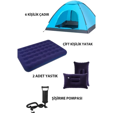 Onetick 6 Kişilik Kamp Çadırı Çift Kişilik Yatak ve Yastık Kamp