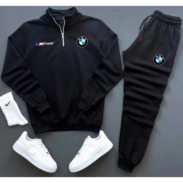 Yoho Sport Unisex Bmw Baskılı Yarım Fermuarlı Sweatshirt Eşofman Altı Takım Bmw
