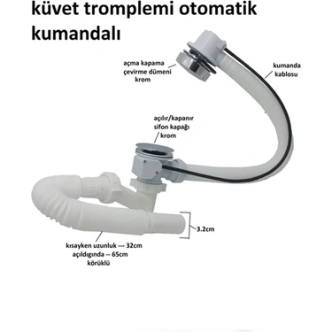 Ayrıntıshop Küvet Tromplemi Kumandalı Otomatik Küvet Jakuzi Sifonu