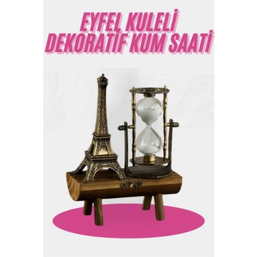 Aesco Eyfel Kulesi Tasarımlı Kum Saati Kristalleştirilmiş Kum Saati Dekoratif Ahşap Görünümlü -