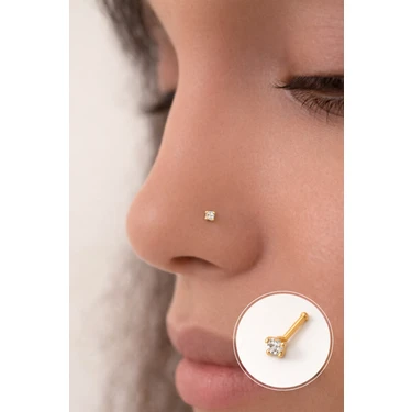 Sacce Scarves & Accessories 316 L Çelik 2 mm Tektaş Hızma Burun Piercingi Gold