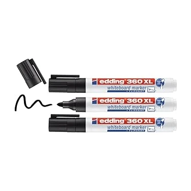 Edding 360 Xl Beyaz Yazı Tahtası Kalemi, Siyah, 3'lü Set, Yeniden