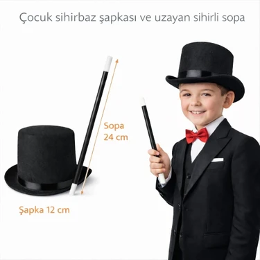 Fırsatkolik Çocuk Sihirbaz Şapkası ve Uzayan Yaylı Sihirli Sopa