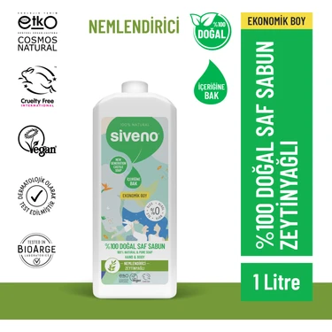 Siveno %100 Doğal Sıvı Kastil Sabun Zeytinyağlı Yoğun Nemlendirici Bitkisel Vegan 1000
