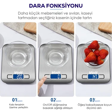 Voit SC20 Hassas Terazi - LCD Ekranlı Dijital Tartı-Paslanmaz Çelik Ölçüm Baskülü 10KG &