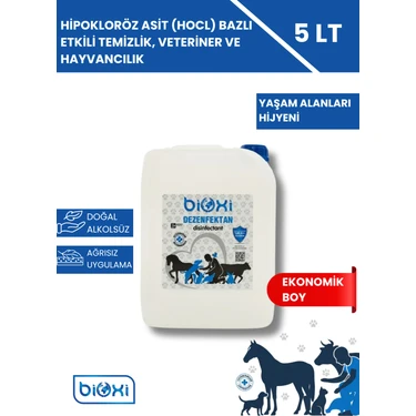 Bioxi Veteriner ve Hayvan Dezenfektanı 5 LT/ Hipokloröz asit (HOCl)
