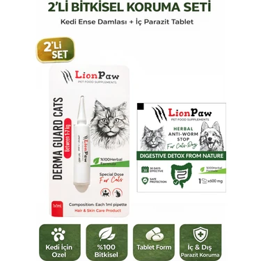 Lion Paw 2'li Set Kedi Iç Dış  Bitkisel 1 Damla ve 1 Tablet