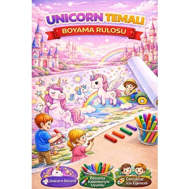 Haydi Dekor🌈Unicorn Masalsı Kahraman 5 Metrelik Büyük Boy Çocuk Boyama Rulosu|Masalsı