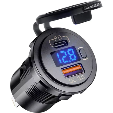 Pano Tip Marin Voltmetreli USB 3.0 + Type-C Soketi Butonlu 12-24V