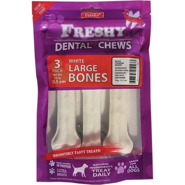 Freshy Büyük Boy Beyaz Dental Kemik - 12,5 cm (5") - 3'lü Paket - Toplam 165